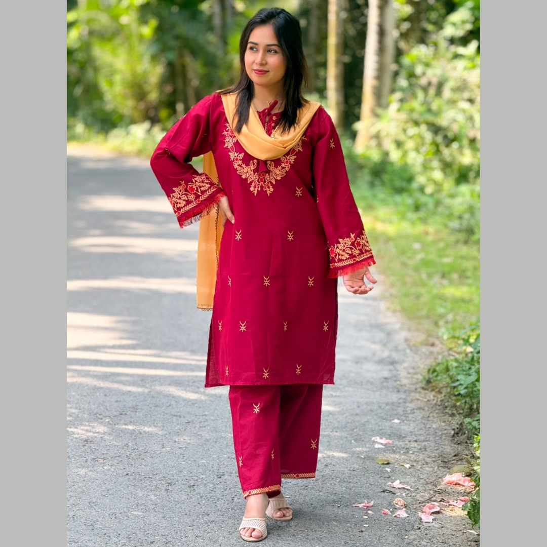 2 Piece Premium Merun Set – Heavy Embroidery Work - Image 3